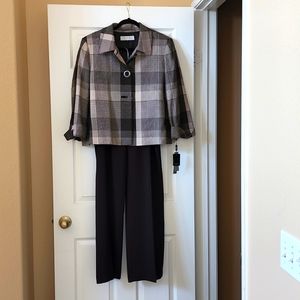 Brown and Tan plaid business suit.